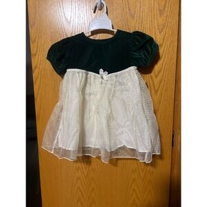 VTG Samara Baby Girls Velvet Green Puff Sleeve Dress Formal Holiday Party 3T